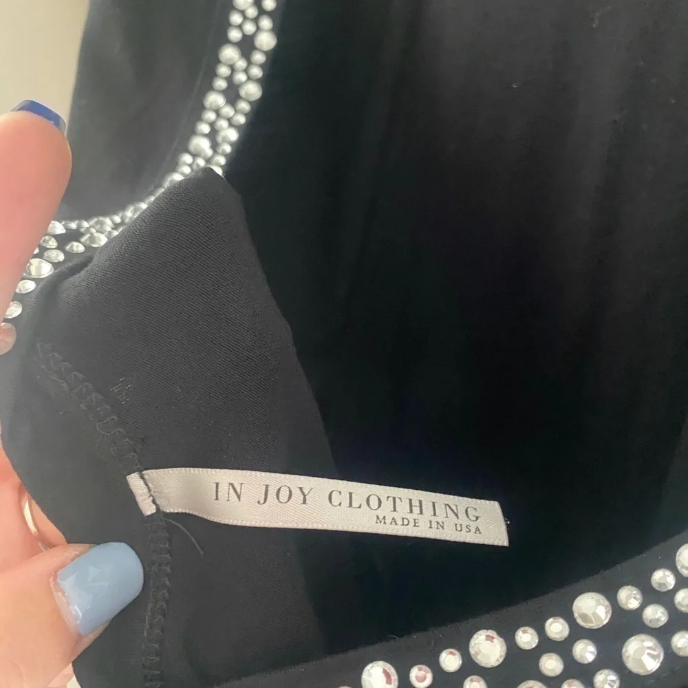Black mini dress with Rhine stone accents